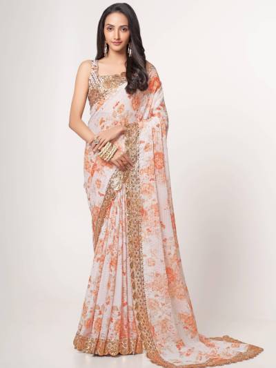 Code 1101 By Zeel Designer Partywear Floral Design Saree Collection